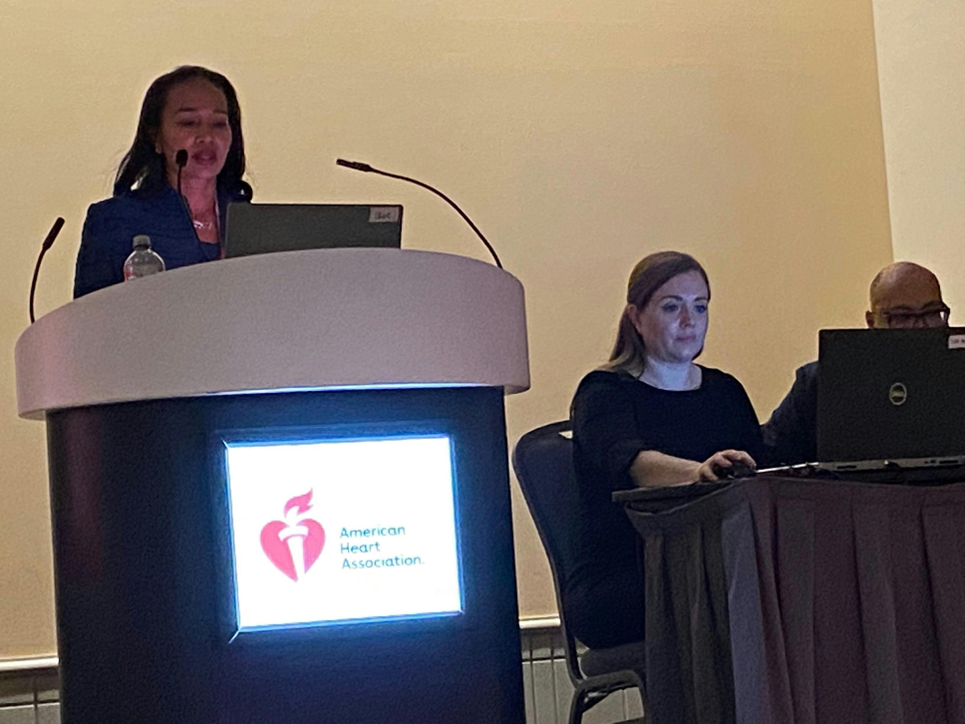 Nakela L. Cook, executive director of the Patient-Centered Outcomes Research Institute, talks about improving diversity in clinical trials at the American Heart Association Scientific Sessions Saturday. (Photo: Ron Southwick)