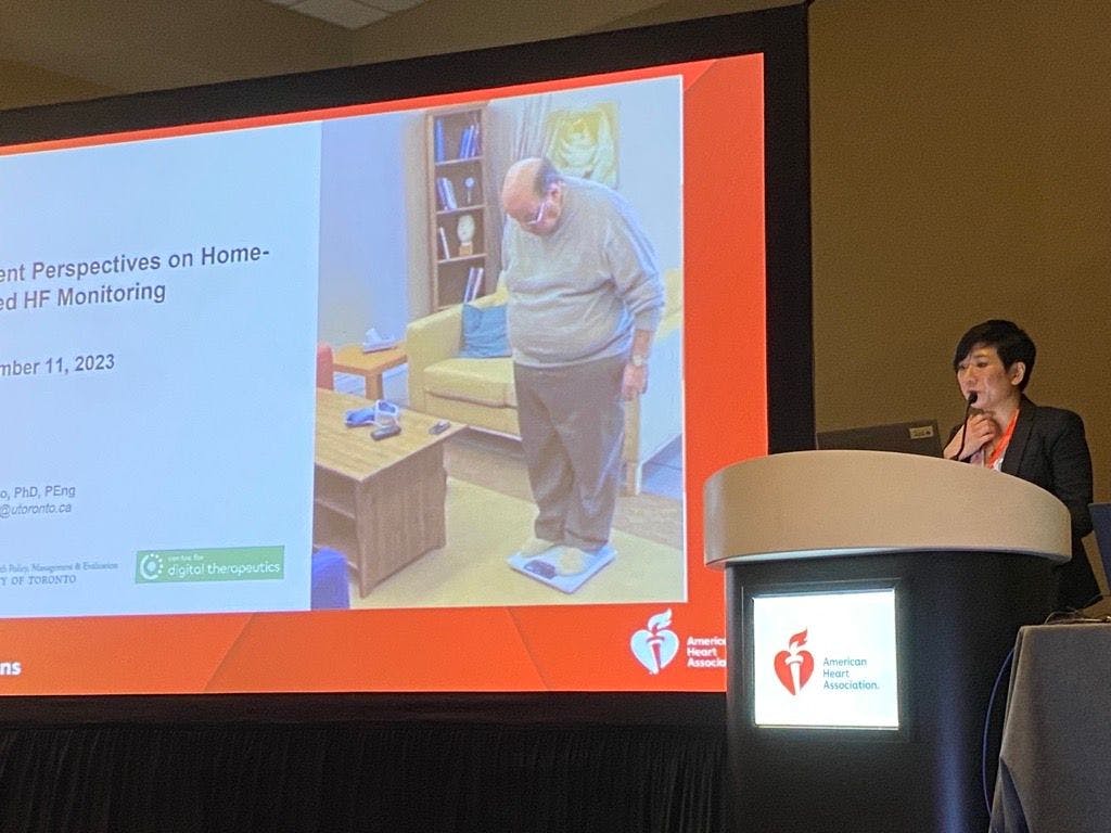 Emily Seto talks about remote patient monitoring at the American Heart Association Scientific Sessions in Philadelphia Nov. 11. (Photo: Ron Southwick)