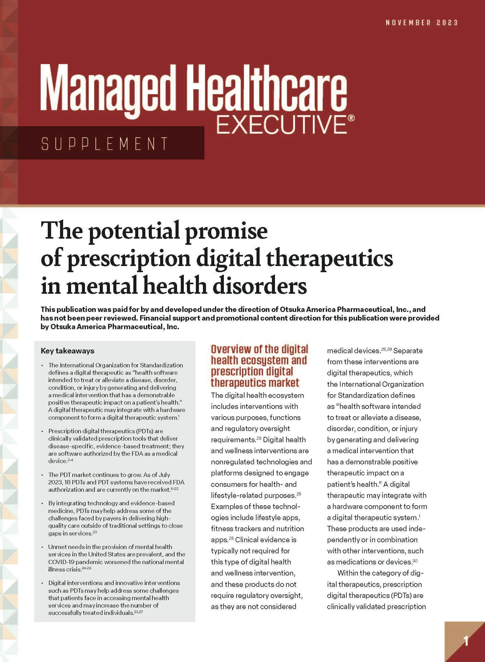 The potential promise of prescription digital therapeutics in mental health disorders