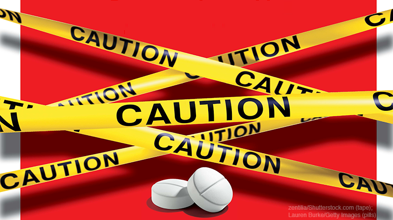 Caution tape around pills