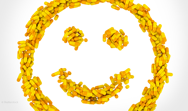 Smiley face with pills