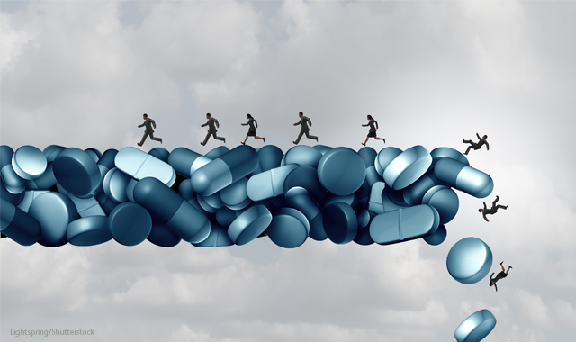 Bridge of opioid pills collapsing